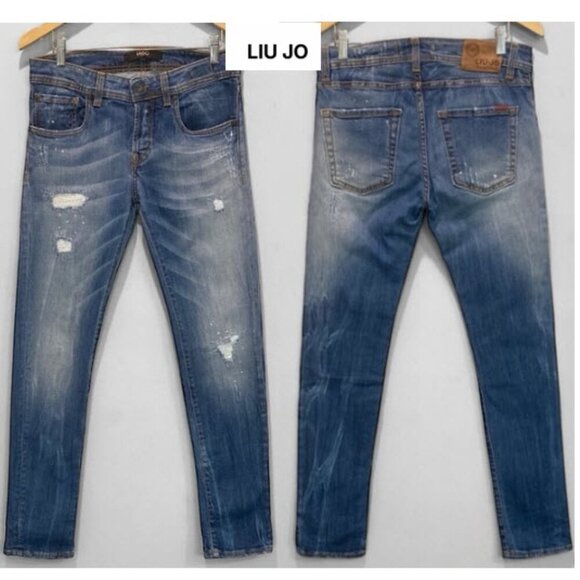 Liu Jo Men’s Slim Straight Blue Distressed Jeans Frank Andy Fit Size 30 - Picture 1 of 16
